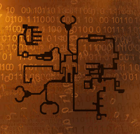 Circuit person cyberspace virtual reality abstract 3d illustration, horizontalの写真素材