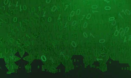 Countryside cyberspace virtual reality abstract 3d illustration, horizontalの写真素材