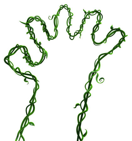 Plant vines green growing twisting grab arm, 3d illustration, horizontal, isolated, over whiteの写真素材