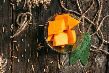 Healthy organic food chopped pumpkin, horizontal formatの写真素材