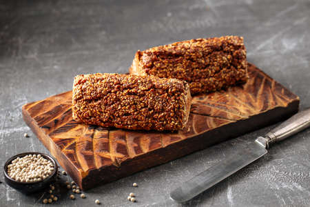 Side view on sliced flourless diet grain bread