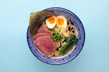 Tori paitan ramen soup with pastrami and eggs