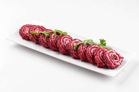 Isolated sliced beetroot appetizer roll platterの写真素材