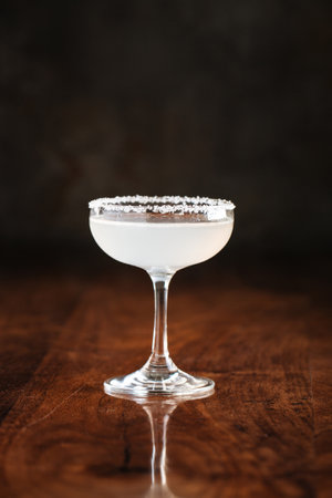 Margherita on the wooden table with reflectionの写真素材