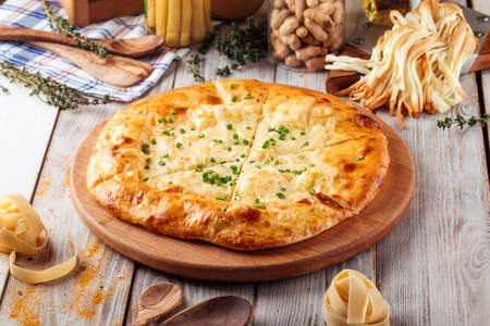 Georgian baked flat bread khachapuri with cheeseの写真素材