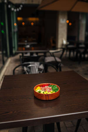 Hawaiian tuna poke bowl with vegetablesの写真素材