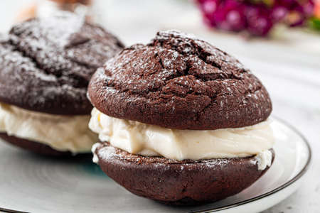 American chocolate whoopie pies with cream filling