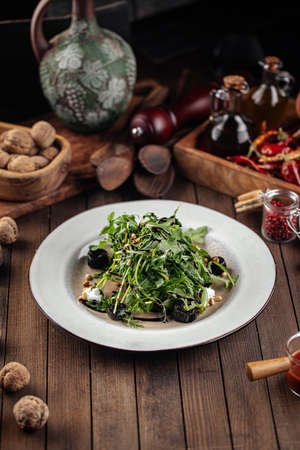 Beet root and arugula salad with cheeseの写真素材