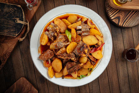 Uzbek dish kazan kabob with lamb and potatoesの写真素材