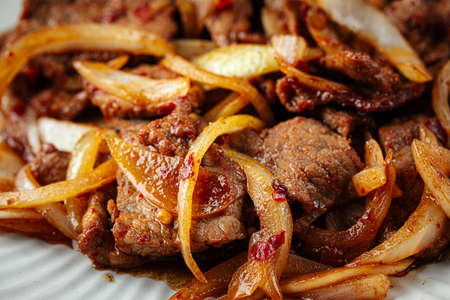 Asian spicy roast meat with onion