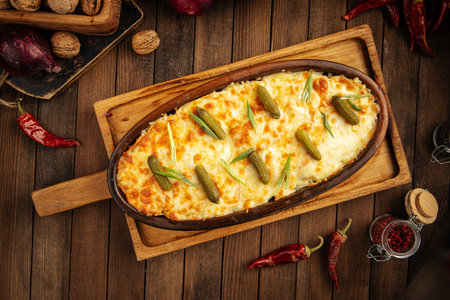 Georgian baked beef stew under cheeseの写真素材