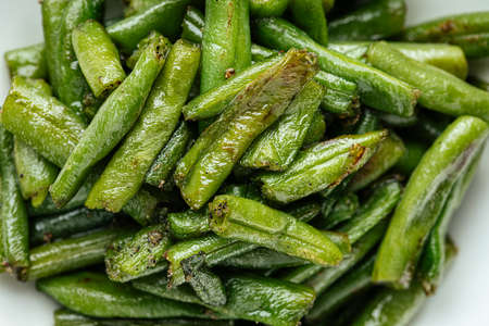 Closeup on fried green string beans garnishの写真素材
