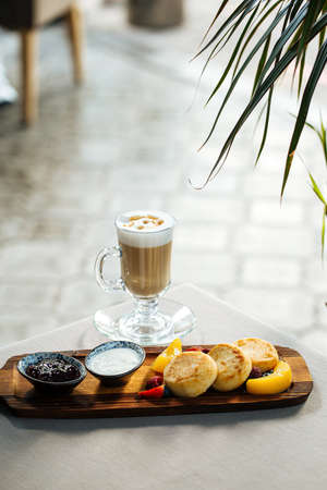 Sweet breakfast with cottage cheese pancakes