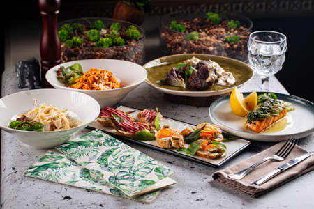 Set of different gourmet mediterranean dishes
