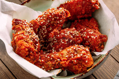 Bowl of spicy buffalo wings snack
