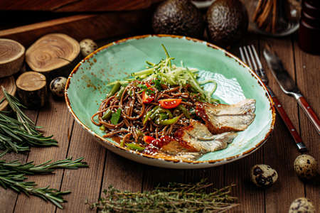 Buckwheat soba noodles with unagi eel wok