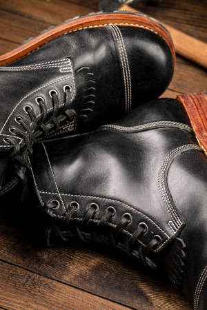 Hand crafted black leather high boots