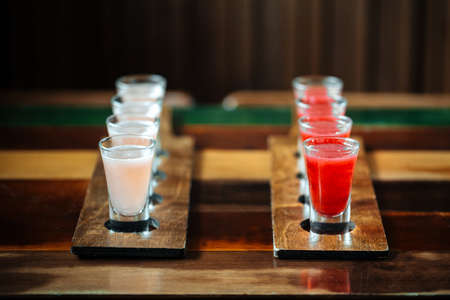 Sweet alcohol liqueur cocktail shotsの写真素材