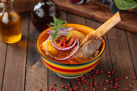 Bowl of oriental lamb shorpa soup
