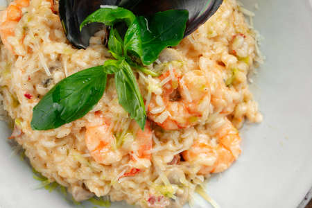 Closeup on mediterranean seafood risottoの写真素材