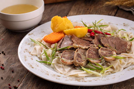 Portion of kazakh dish beshbarmakの写真素材