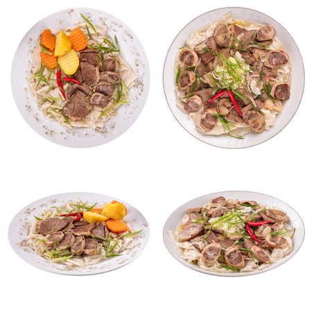 Isolated kazakh dish beshbarmak collage