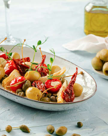 Mediterranean appetizer with olives and artichokes