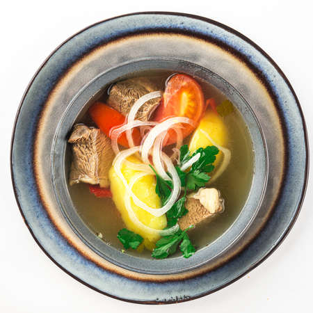 Isolated uzbek national shurpa lamb soupの写真素材