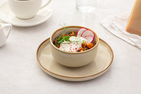 Buckwheat porridge with sour cream and mushrooms