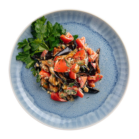 Asian salad with eggplant and tomatoの写真素材