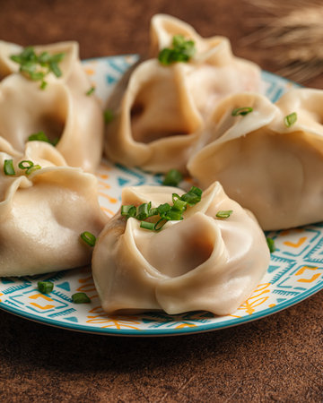Portion of steamed tatar manti dumplings