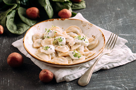 Portion of russian dumplings varenikiの写真素材