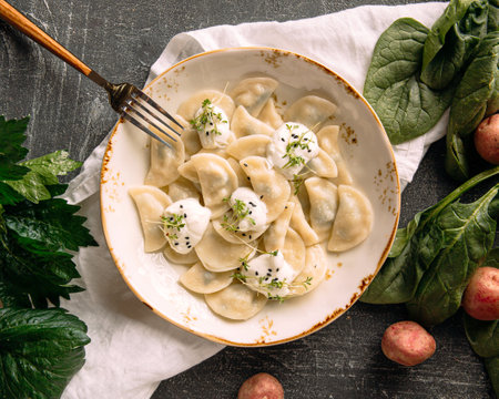 Portion of russian dumplings varenikiの写真素材