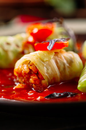Russian cabbage rolls golubtsy with minced beefの写真素材