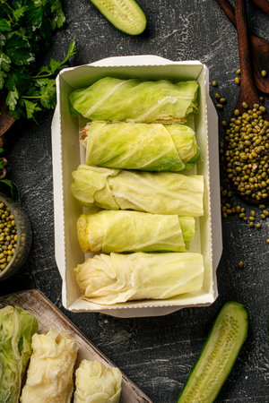 Russian cabbage rolls golubtsy with minced beef