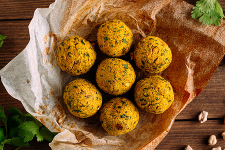 Portion of fresh vegetarian falafels with pitaの写真素材