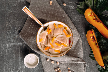 Portion of russian dumplings varenikiの写真素材