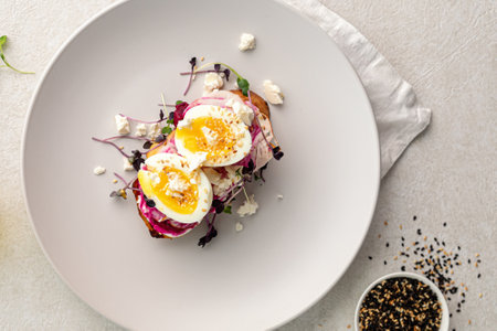Gourmet bruschetta toast with egg