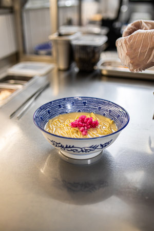Chef making japanese ramen noodle soupの写真素材