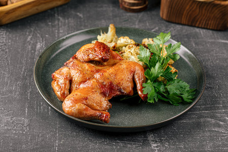 Portion of gherkin chicken with vegetablesの写真素材