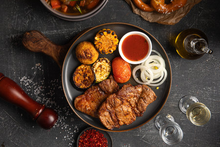 Portion of german grilled pork meatの写真素材
