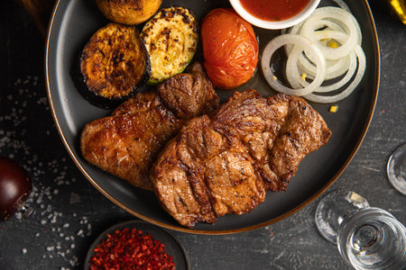 Portion of german grilled pork meatの写真素材