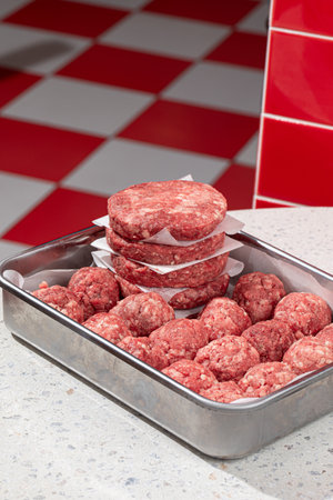 Semi finished cutlets and meatballsの写真素材