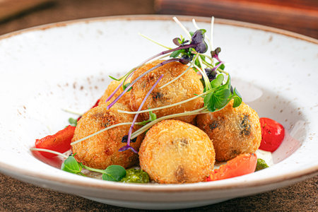 Portion of baked potato garnishの写真素材
