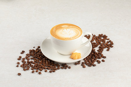 White cup of fresh cappuccino coffeeの写真素材