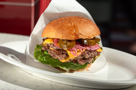 American spicy jalapeno hamburgerの写真素材