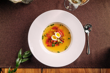 Portion of gourmet italian minestrone soupの写真素材