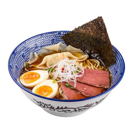 Isolated portion of japanese ramen soupの写真素材