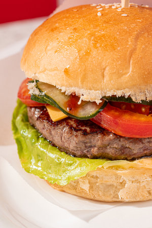 Closeup on american classic hamburgerの写真素材