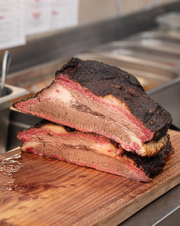 Freshly grilled brisket meat but in halfの写真素材